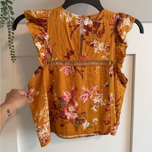 BP Linen Ruffle Sleeveless Floral Top Shirt Tank (small)